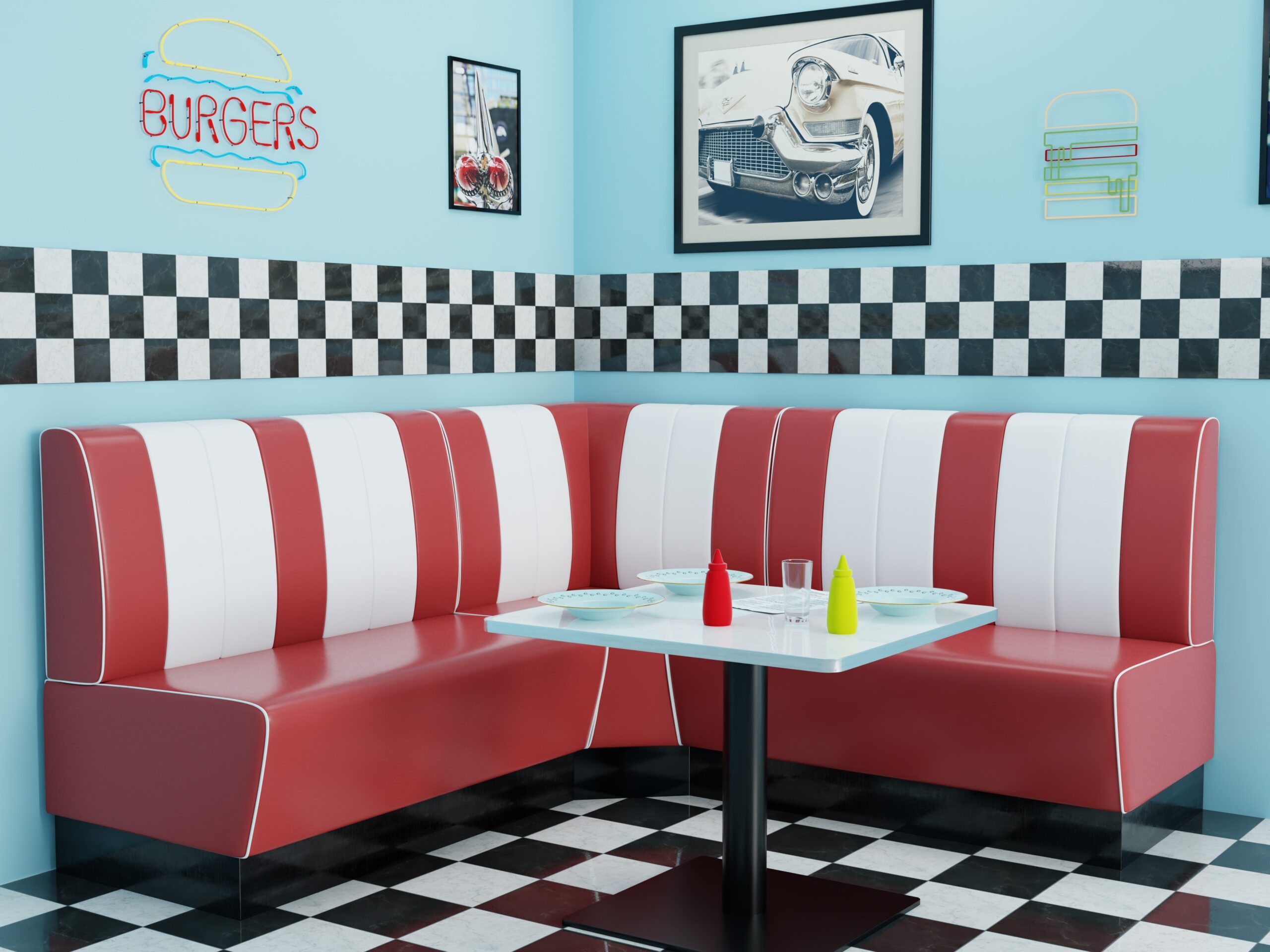 Americano Retro Eckbank | Eckteil für Dinerbank | rot & weiß | 64x64 cm | Gastro Eckbank – Bild 2
